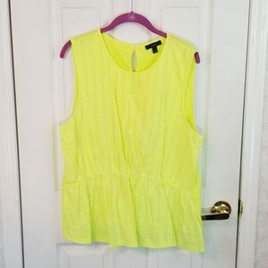 JCREW Cinched Tank Top Peplum Blouse Neon Yellow Size XL